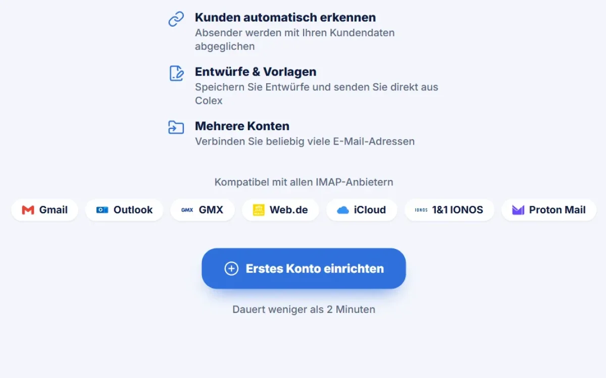MailDock: mehrere Konten verbinden, mit Anbietern wie Gmail, Outlook, GMX, Web.de, iCloud, IONOS und Proton Mail