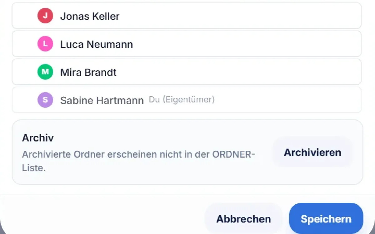 Ordner-Einstellungen in SafeBox: Personen, die einen Ordner sehen dürfen