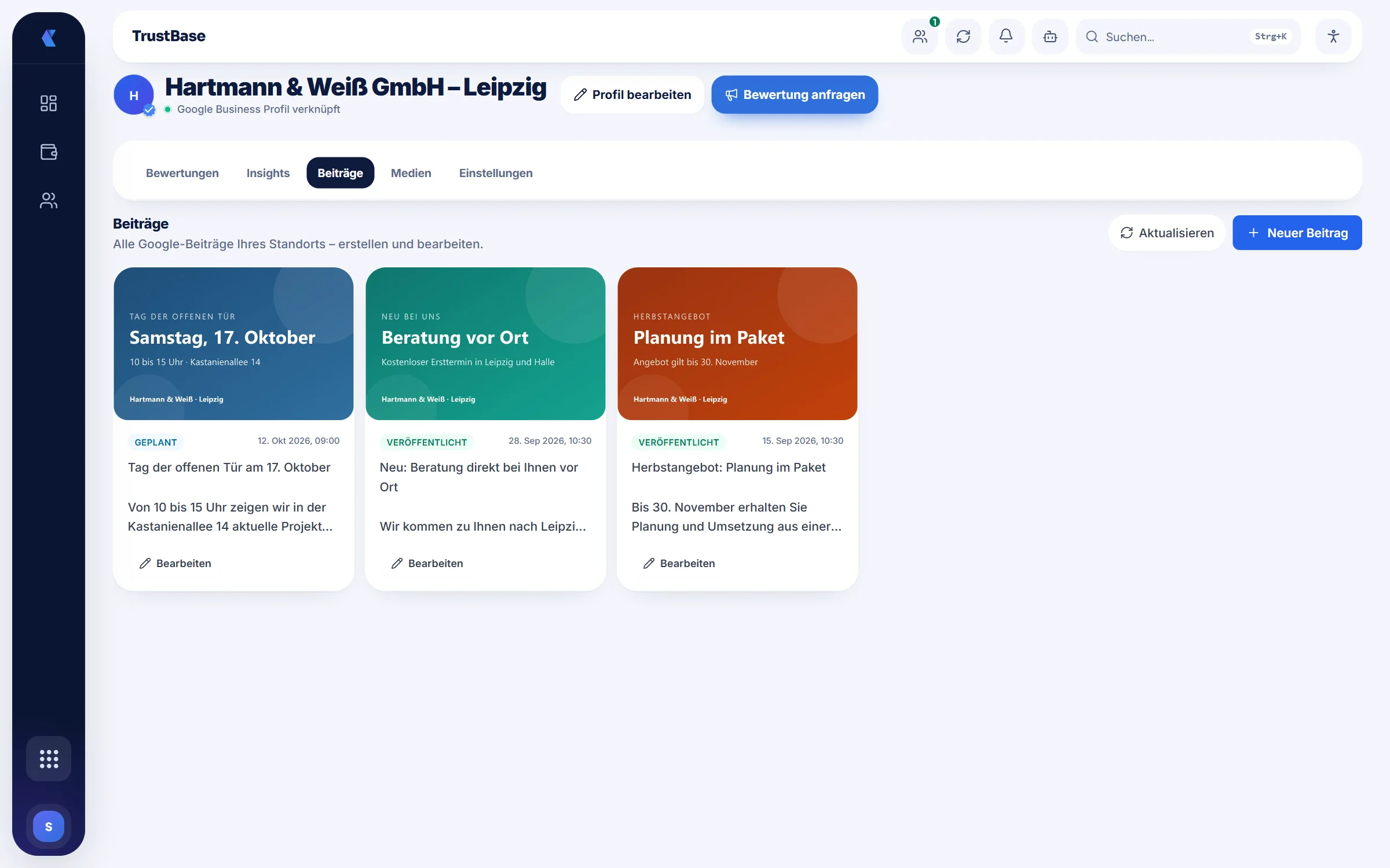 TrustBase: Google-Beiträge planen und veröffentlichen, direkt aus Colex