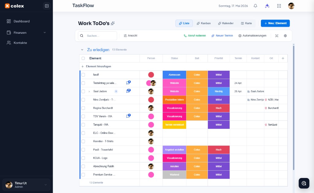 Colex TaskFlow – Aufgaben, Kanban und Team-To-dos